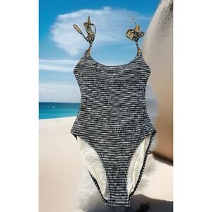 Striped Pinup Seersucker Swimsuit Nautical One Piece Preppy Slimming SPERRY Med